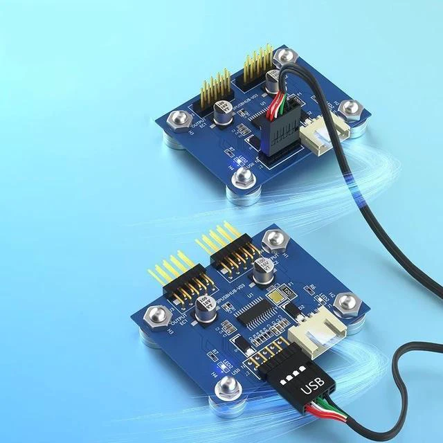 Alt view image 2 of 3 - Motherboard USB 2.0 9-Pin 1-to-2 Header Splitter Vertical Dual 9-Pin Hub, Internal USB 2.0 Expansion Adapter, with Power Supply Support for Stable Connectivity