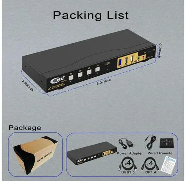 Alt view image 7 of 7 - CKL 4-Port DP MST KVM Switch, 1 DP Input to 2 DP Outputs, 4 PCs Share 2 Monitors