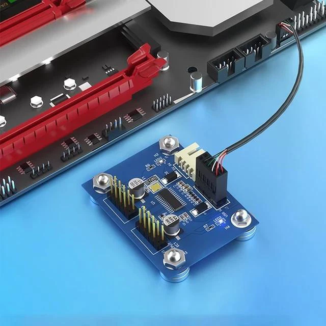 Alt view image 3 of 3 - Motherboard USB 2.0 9-Pin 1-to-2 Header Splitter Vertical Dual 9-Pin Hub, Internal USB 2.0 Expansion Adapter, with Power Supply Support for Stable Connectivity
