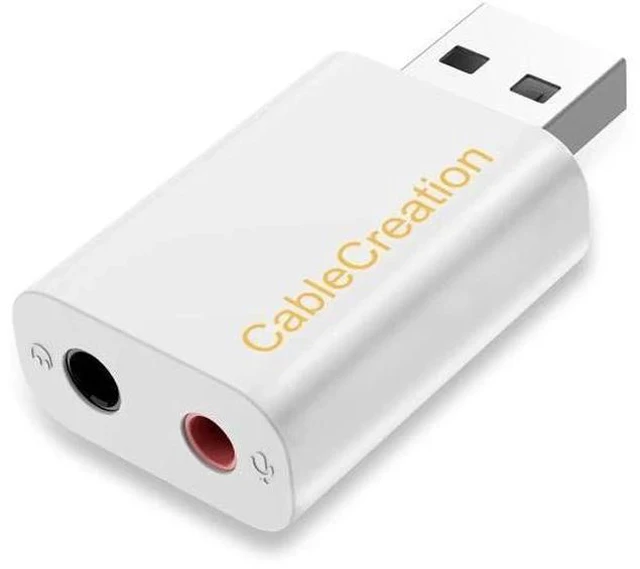 Main image of White External USB Audio Adapter, USB Sound Card with Separate 3.5mm Headphone & Mic Jack, Plug-and-Play Driver-Free for Windows Mac Linux PC Laptop PS4