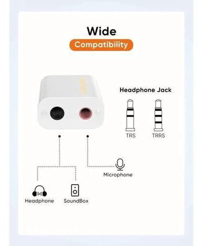 Alt view image 2 of 7 - White External USB Audio Adapter, USB Sound Card with Separate 3.5mm Headphone & Mic Jack, Plug-and-Play Driver-Free for Windows Mac Linux PC Laptop PS4