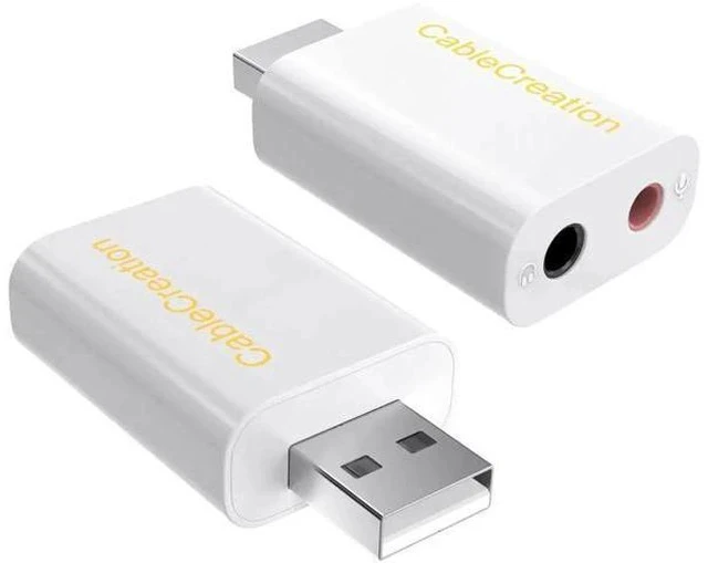 Alt view image 6 of 7 - White External USB Audio Adapter, USB Sound Card with Separate 3.5mm Headphone & Mic Jack, Plug-and-Play Driver-Free for Windows Mac Linux PC Laptop PS4