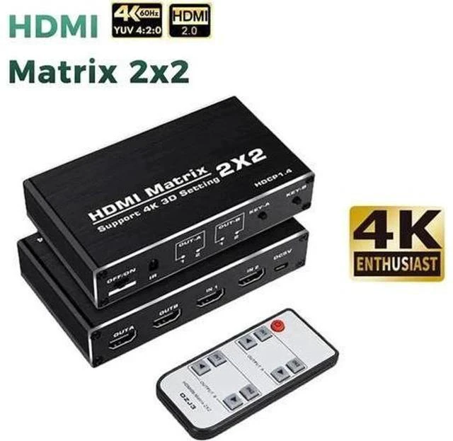 Main image of 2x2 HDMI Matrix Switch 2 in 2 Out with IR Remote Control, HDMI 2.0b 4K@60Hz Matrix Splitter Supports HDR, HDCP1.4, Ultra HD 4K & 3D, Model OZJ3