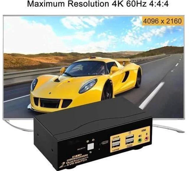 Alt view image 4 of 7 - 2-Port Dual DP KVM Switch, 4K@60Hz 4:4:4, with Audio & USB2.0 Hub for 2 PCs 2 Monitors