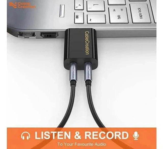 Alt view image 2 of 7 - Black USB External Stereo Sound Card Adapter with Independent 3.5mm Headphone & Mic Jack, Plug-and-Play Audio Converter Compatible with PS4 PS5 Windows Mac Linux