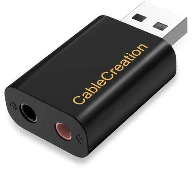 Main image of Black USB External Stereo Sound Card Adapter with Independent 3.5mm Headphone & Mic Jack, Plug-and-Play Audio Converter Compatible with PS4 PS5 Windows Mac Linux