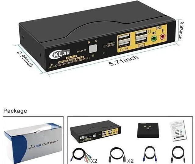 Alt view image 2 of 6 - 2 Port DP 1.2 KVM Switch 4K@60Hz, Single Display, With Audio & Cables, Share Keyboard Mouse for 2 PCs