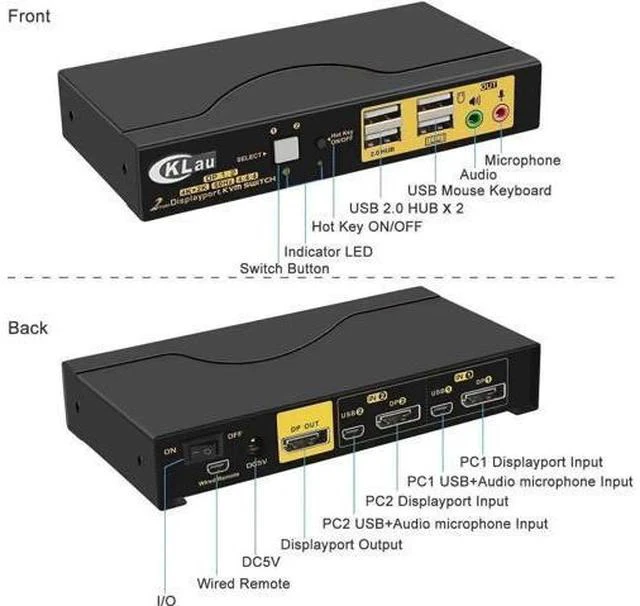Alt view image 5 of 6 - 2 Port DP 1.2 KVM Switch 4K@60Hz, Single Display, With Audio & Cables, Share Keyboard Mouse for 2 PCs