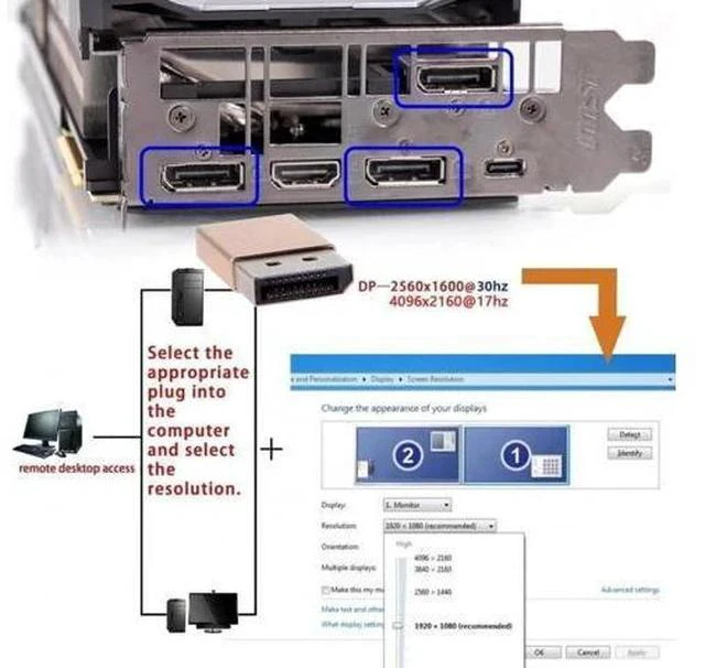 Alt view image 2 of 7 - Gold DP Virtual Display Dummy Plug, 4K DisplayPort Headless Ghost Monitor Emulator with DDC EDID, 4K@17Hz Display Emulator Adapter for Mining Rigs, Remote Desktop, Streaming PCs