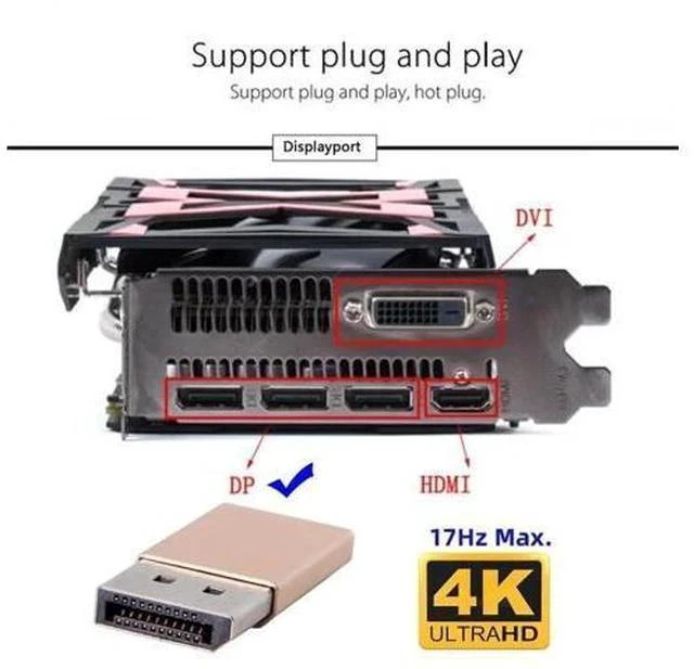 Alt view image 5 of 7 - Gold DP Virtual Display Dummy Plug, 4K DisplayPort Headless Ghost Monitor Emulator with DDC EDID, 4K@17Hz Display Emulator Adapter for Mining Rigs, Remote Desktop, Streaming PCs