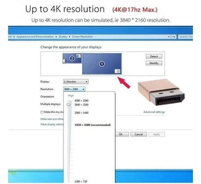Alt view image 6 of 7 - Gold DP Virtual Display Dummy Plug, 4K DisplayPort Headless Ghost Monitor Emulator with DDC EDID, 4K@17Hz Display Emulator Adapter for Mining Rigs, Remote Desktop, Streaming PCs