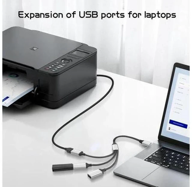 Alt view image 2 of 7 - 20CM USB-C OTG Y Splitter Cable, USB 3.0 Type C Male to 3-Port USB A Female Multiport Hub for Car, Laptop & PC