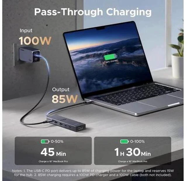 Alt view image 2 of 7 - UGREEN Revodok Pro 6-in-1 USB-C Multiport Hub, Type-C Dock with 4K@60Hz DisplayPort, 100W PD Pass-Through, 10Gbps USB-A & USB-C 3.2 Gen2 Data Ports, Compatible with MacBook Pro/Air, iPad Pro, ThinkPad