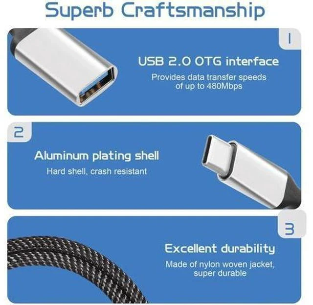 Alt view image 3 of 7 - 20CM USB-C OTG Y Splitter Cable, USB 3.0 Type C Male to 3-Port USB A Female Multiport Hub for Car, Laptop & PC