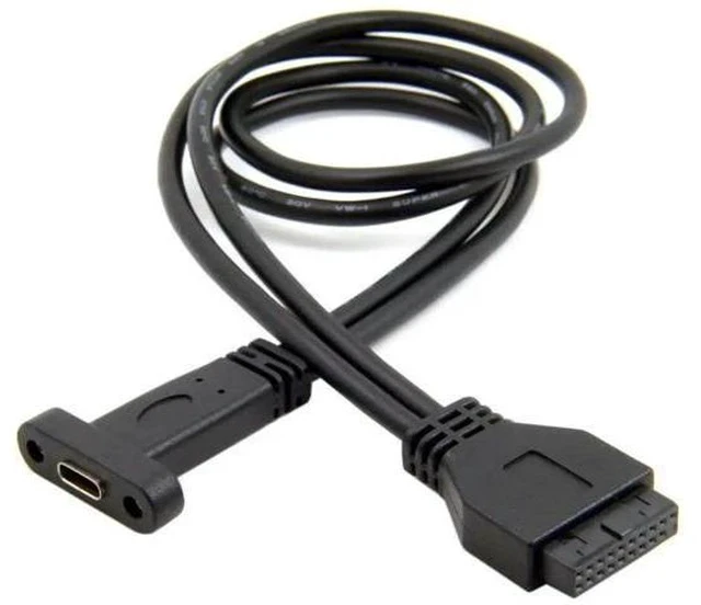 Alt view image 6 of 7 - 0.4M USB 3.0 19/20Pin Male Header to USB-C Female Extension Cable with 12cm PCI-E Slot Bracket, Chassis Rear Panel Expansion Adapter