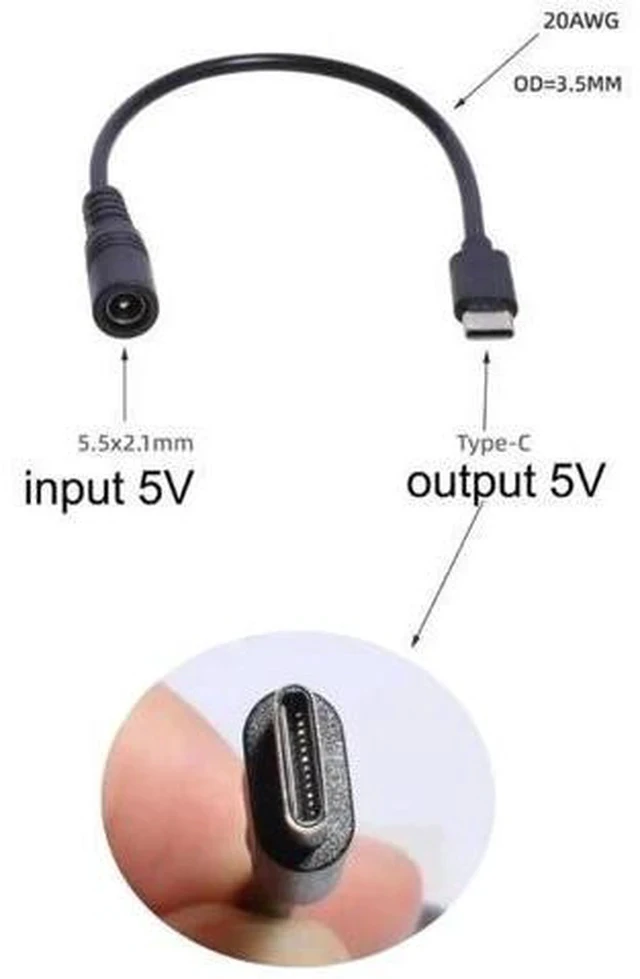 Alt view image 3 of 3 - USB-C Male to DC 5.5×2.1mm Female Power Conversion Cable, Type-C to 5521 Barrel Jack Adapter Cord for DC Power Supply Conversion