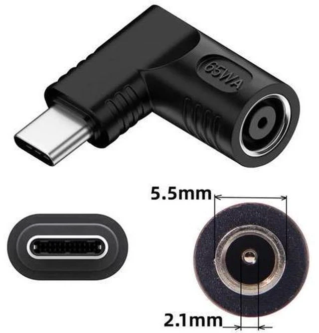 Alt view image 3 of 7 - 90 Degree Right Angled DC 20V 5.5x2.1mm Female to USB-C PD Charging Adapter, DC Jack to Type-C Power Converter Plug for Laptops, Phones and Tablets