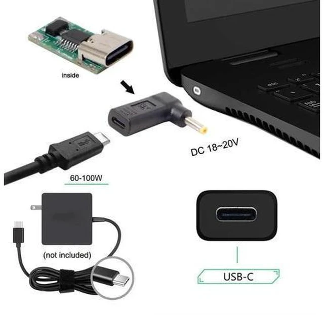 Alt view image 6 of 6 - 90 Degree Angled USB-C to DC 19V PD Trigger Emulator Adapter, Type-C PD to DC 4.0x1.7mm Barrel Jack Power Converter