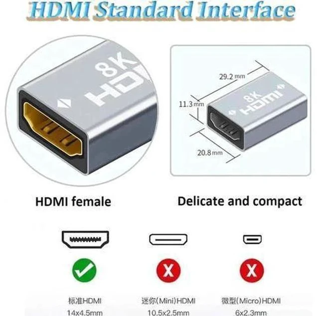 Alt view image 5 of 7 - 2 Pack Aluminum Alloy HDMI 2.1 Female to Female Coupler, 8K@60Hz HDMI-Compatible Cable Extender Adapter for HDTV, Laptops, TV Boxes