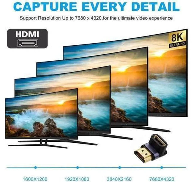 Alt view image 3 of 6 - Vertical Down 90 Degree HDMI 2.1 Extension Adapter, HDMI Male to Female Low Profile Connector Supports 8K@60Hz UHD HDTV