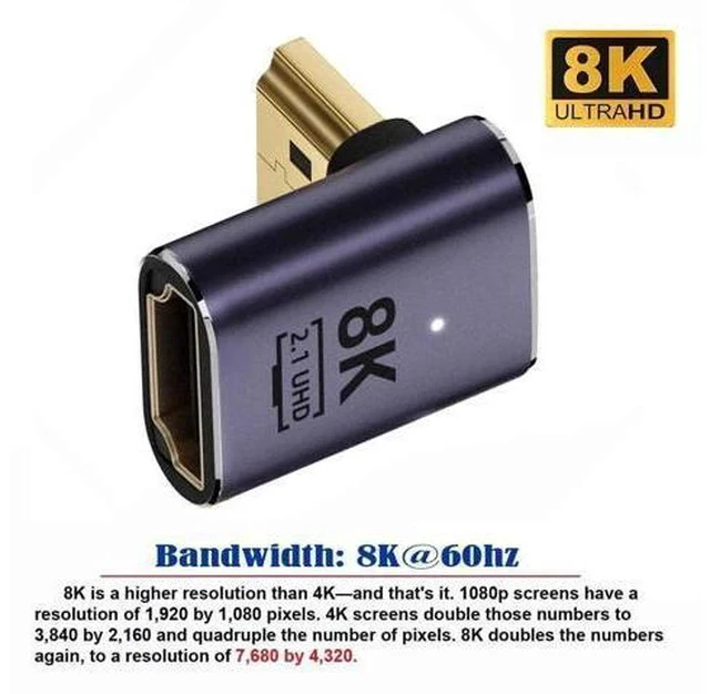 Alt view image 3 of 7 - Vertical Down 90° Low Profile HDMI 2.1 Extension Adapter, HDMI Male to Female Connector Supports 8K@60Hz UHD HDTV
