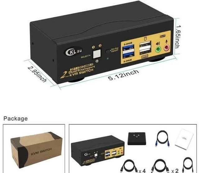 Alt view image 3 of 6 - 2 Port 2-In-2-Out Dual Monitor DP KVM Switch USB3.0, DP1.4 8K@30Hz 4K@144Hz KVM Switcher with Audio Cables & Hotkey Switch for 2 PCs