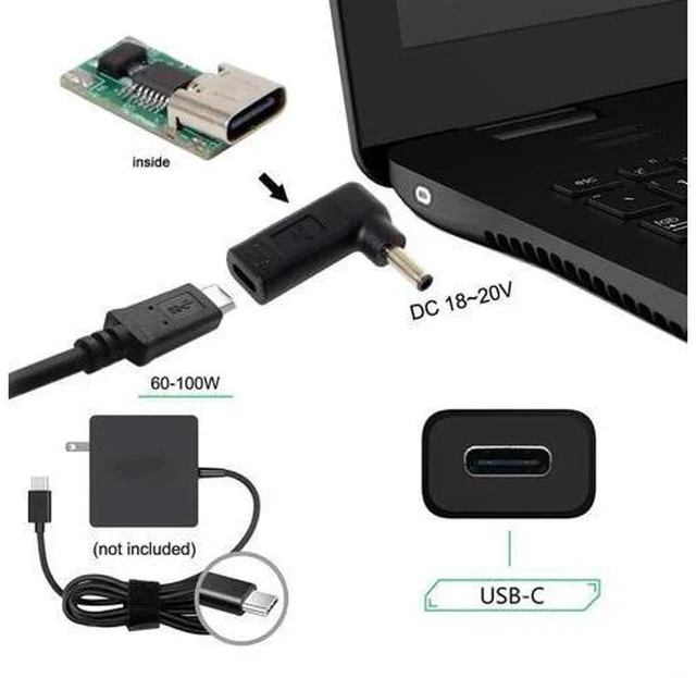 Alt view image 2 of 4 - 90 Degree Angled USB-C to DC PD Trigger Emulator Adapter, Type-C PD Power Converter with 4.5x3.0mm DC Barrel Jack for Laptops