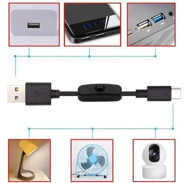 Alt view image 3 of 7 - Ultra Mini USB-C OTG Adapter, USB 2.0 Male to Type-C Male Cable with On/Off Switch, 5V Power Extension Cord for Phone Tablet
