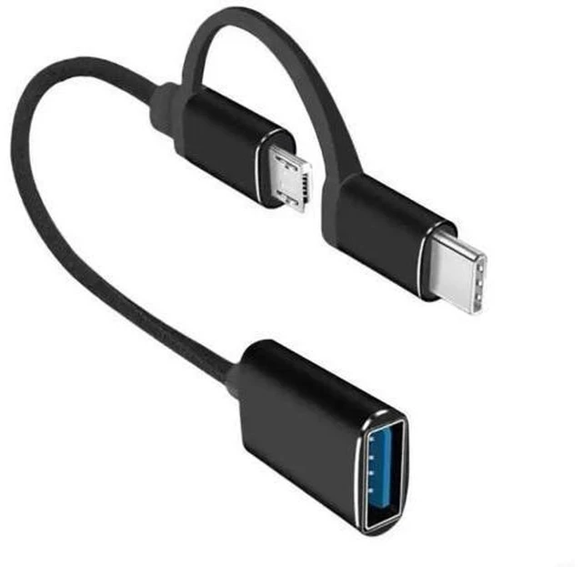 Alt view image 2 of 3 - 2-in-1 USB3.0 Female to Micro USB + Type-C Male OTG Adapter Cord, Data Transfer & Charging for USB-C Phones & MacBook