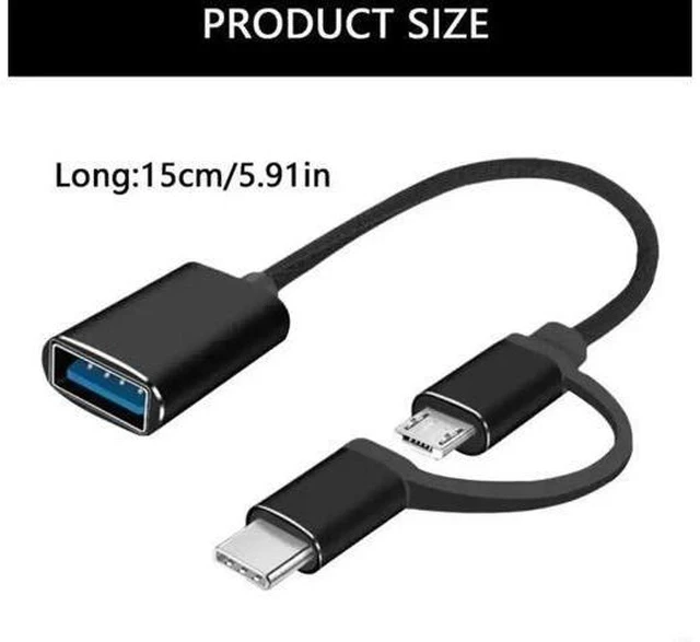 Alt view image 3 of 3 - 2-in-1 USB3.0 Female to Micro USB + Type-C Male OTG Adapter Cord, Data Transfer & Charging for USB-C Phones & MacBook