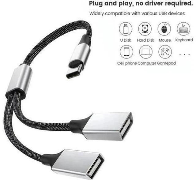 Alt view image 3 of 7 - 0.8FT USB-C Male to Dual USB-A 2.0 Female OTG Splitter Adapter, 2-Port Type-C Hub for Phones, Laptops & Game Consoles