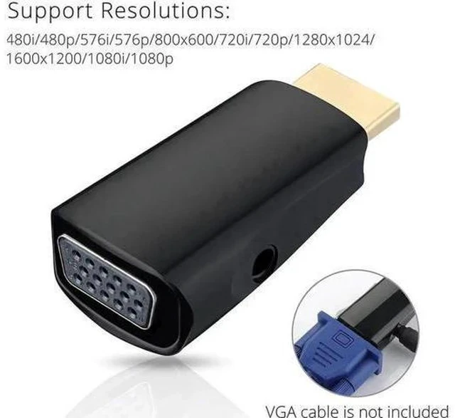 Alt view image 5 of 6 - Gold-Plated 1080P HDMI to VGA Video Converter Adapter Black, Digital HDMI to Analog VGA Connector for Laptop PC Desktop DVD TV TV Box
