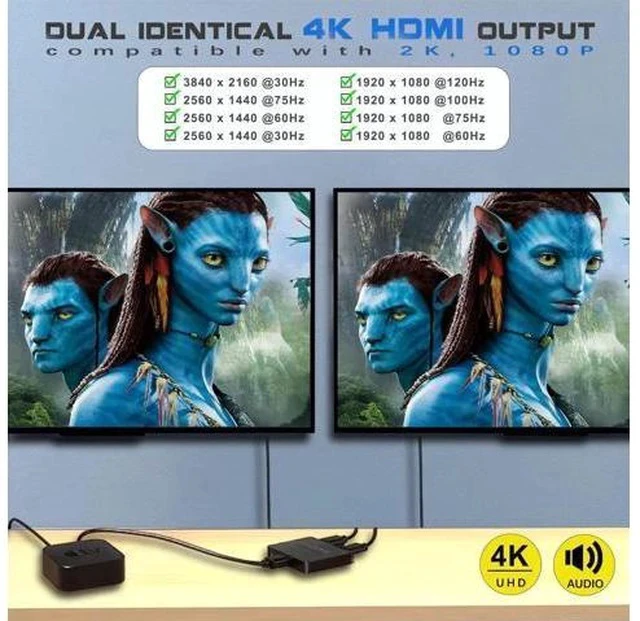 Alt view image 4 of 6 - 1 in 2 Out 4K HDMI Splitter, Mirror Only Dual Monitor Hub with Sync Audio for PC, Laptop, MacBook, GPU, TV