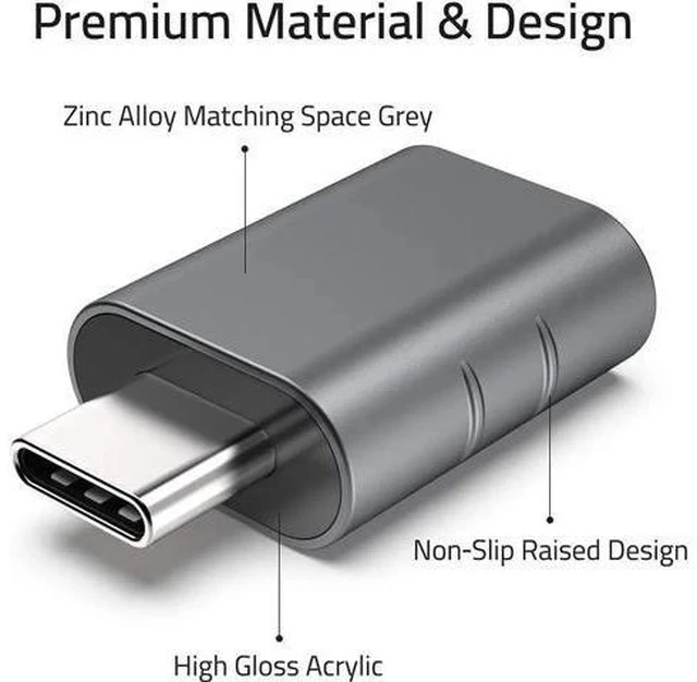 Alt view image 2 of 6 - 2 Pack USB-C to USB 3.0 Adapter, Thunderbolt 3 Compatible Converter, Space Grey for MacBook, XPS & Type C Devices