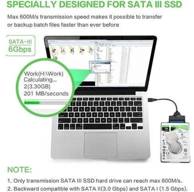 Alt view image 3 of 7 - USB 3.0 to 2.5 Inch SATA Adapter Cable, Portable SATA to USB Hard Drive Reader for 2.5 HDD SSD Data Transfer