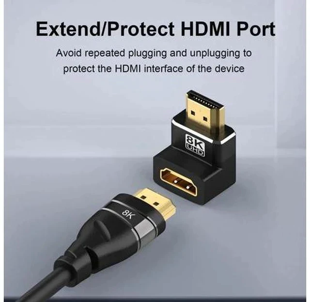 Alt view image 2 of 7 - 2-Pack 8K HDMI 2.1 Right Angle Adapters, 90° & 270° L-Shaped Male to Female Connectors, Support 8K@60Hz, 4K@120Hz HDR for HDTV, Laptop, PS4/PS5, Xbox