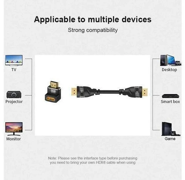 Alt view image 3 of 7 - 2-Pack 8K HDMI 2.1 Right Angle Adapters, 90° & 270° L-Shaped Male to Female Connectors, Support 8K@60Hz, 4K@120Hz HDR for HDTV, Laptop, PS4/PS5, Xbox