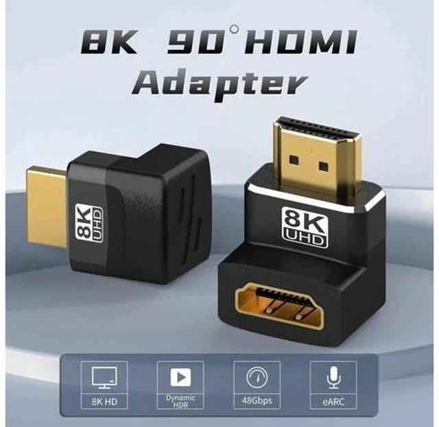 Alt view image 5 of 7 - 2-Pack 8K HDMI 2.1 Right Angle Adapters, 90° & 270° L-Shaped Male to Female Connectors, Support 8K@60Hz, 4K@120Hz HDR for HDTV, Laptop, PS4/PS5, Xbox