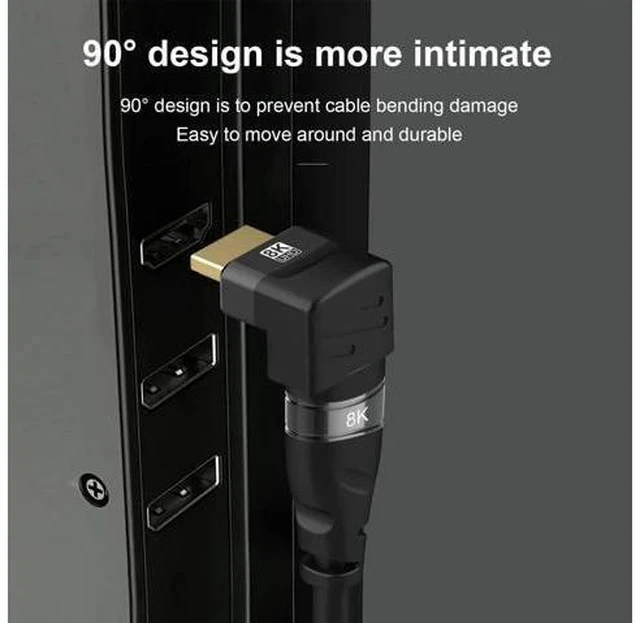 Alt view image 6 of 7 - 2-Pack 8K HDMI 2.1 Right Angle Adapters, 90° & 270° L-Shaped Male to Female Connectors, Support 8K@60Hz, 4K@120Hz HDR for HDTV, Laptop, PS4/PS5, Xbox