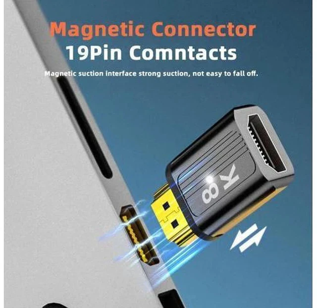 Alt view image 3 of 7 - Magnetic HDMI 2.1 Gender Changer Male to Female Adapter with Full 19Pin Contacts, Supports 8K Video Transmission for Laptops, HDTVs & Monitors