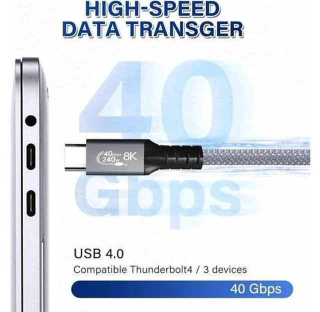 Alt view image 2 of 7 - 1.6FT 240W USB4 USB-C to USB-C Cable | 40Gbps, 8K/5K@60Hz Video, Thunderbolt 3/4 Compatible for MacBook, eGPU & Docking Station
