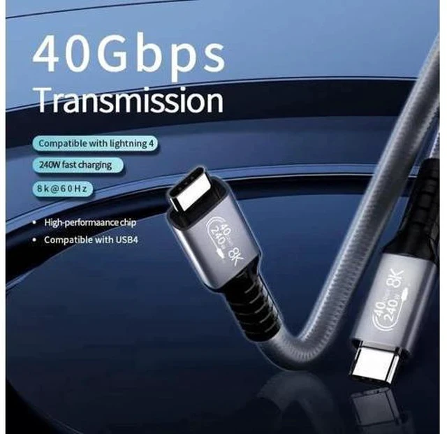 Alt view image 5 of 7 - 1.6FT 240W USB4 USB-C to USB-C Cable | 40Gbps, 8K/5K@60Hz Video, Thunderbolt 3/4 Compatible for MacBook, eGPU & Docking Station