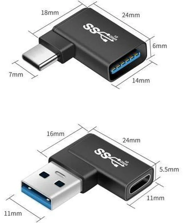 Alt view image 7 of 7 - 2 Pack 90 Degree Right Angle USB 3.0 10Gbps USB A Male to USB C Female Adapter, OTG Data & Charging Converter for Laptops, Tablets, Phones & Power Banks