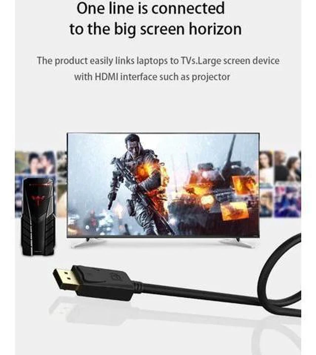 Alt view image 2 of 7 - 6FT DisplayPort to HDMI Cable, 1080P DP to HDMI Converter Cord, Black for Monitors & HDTVs