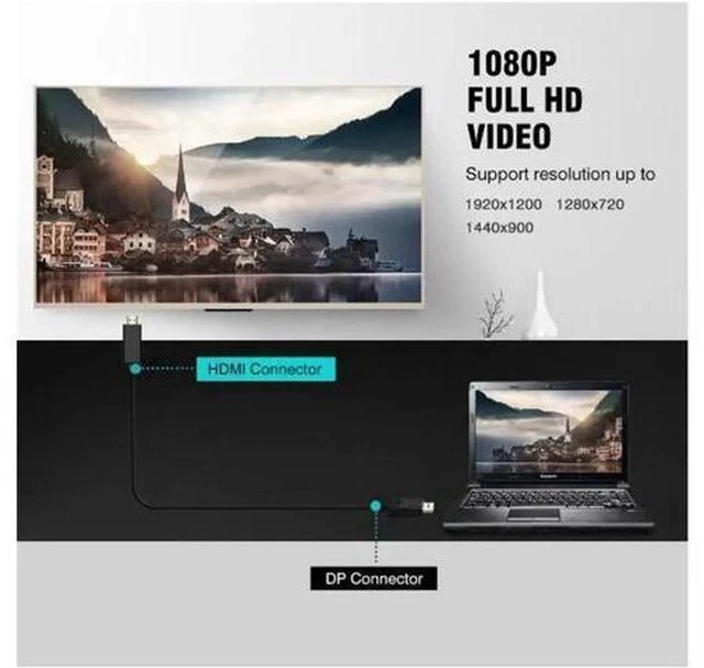 Alt view image 5 of 7 - 6FT DisplayPort to HDMI Cable, 1080P DP to HDMI Converter Cord, Black for Monitors & HDTVs