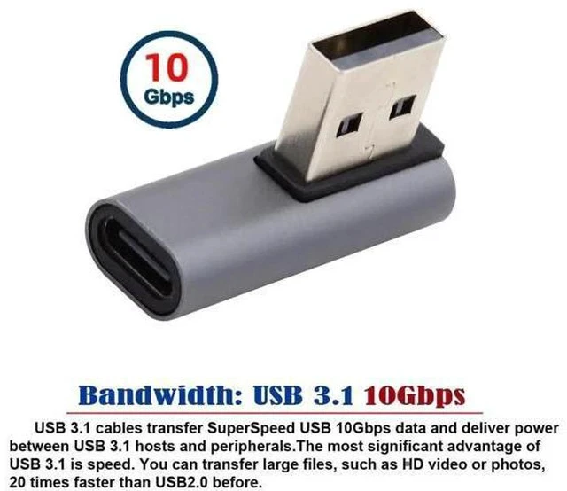 Alt view image 2 of 7 - Low Profile 90 Degree Right Angled USB-C Female to USB 3.0 A Male Adapter, 5Gbps High Speed Data Converter for Laptop Desktop PC