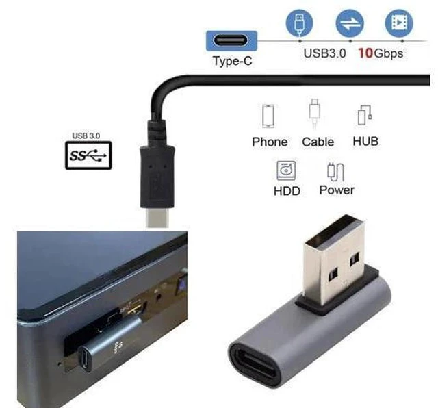 Alt view image 3 of 7 - Low Profile 90 Degree Right Angled USB-C Female to USB 3.0 A Male Adapter, 5Gbps High Speed Data Converter for Laptop Desktop PC