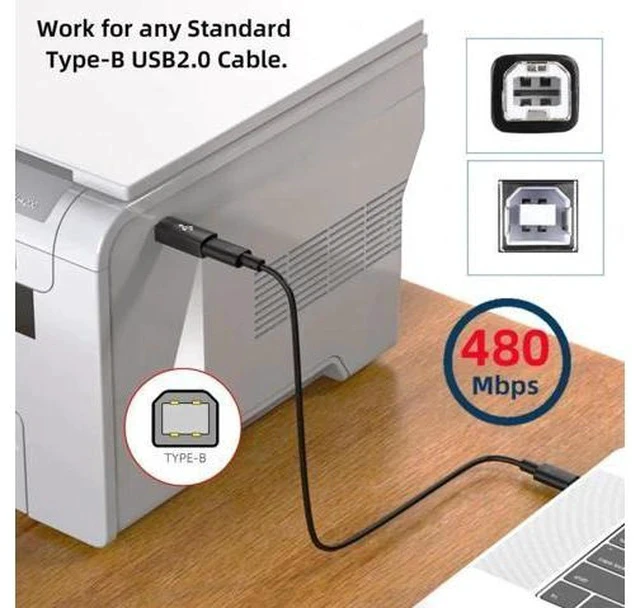 Alt view image 2 of 7 - 2PCS USB 2.0 Type B Female to USB-C Male Adapter, Straight & Angled Converter for Printer, Phone and Storage Disk