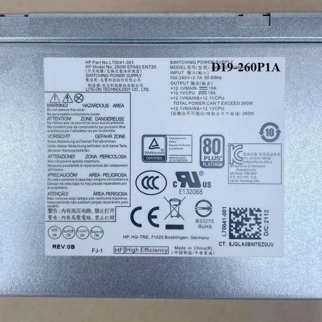 Alt view image 5 of 5 - PSU for H P 600 800 G6 260W Power Supply PA-2251-5HK-HPF D19-260P1A PCK018 L70041-001 L70041-002 L70041-004
