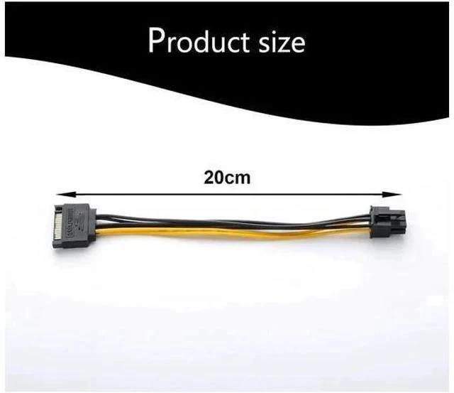 Alt view image 2 of 4 - 20cm/8 Inch 15Pin SATA to 6Pin PCIe GPU Power Adapter Cable